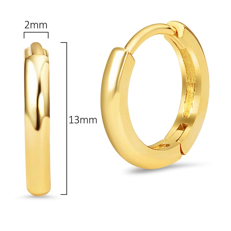 Lovearing 14k Yellow Gold Tiny Small 1mm Plain Huggie Children Baby Girls Hoop Earrings - Image 2